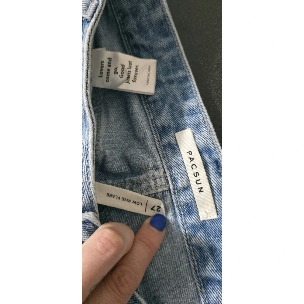 PacSun Light Wash Blue Low Rise Flare Jeans Sz 27x32 Y2K Cargo Baggy Grunge‎ EUC